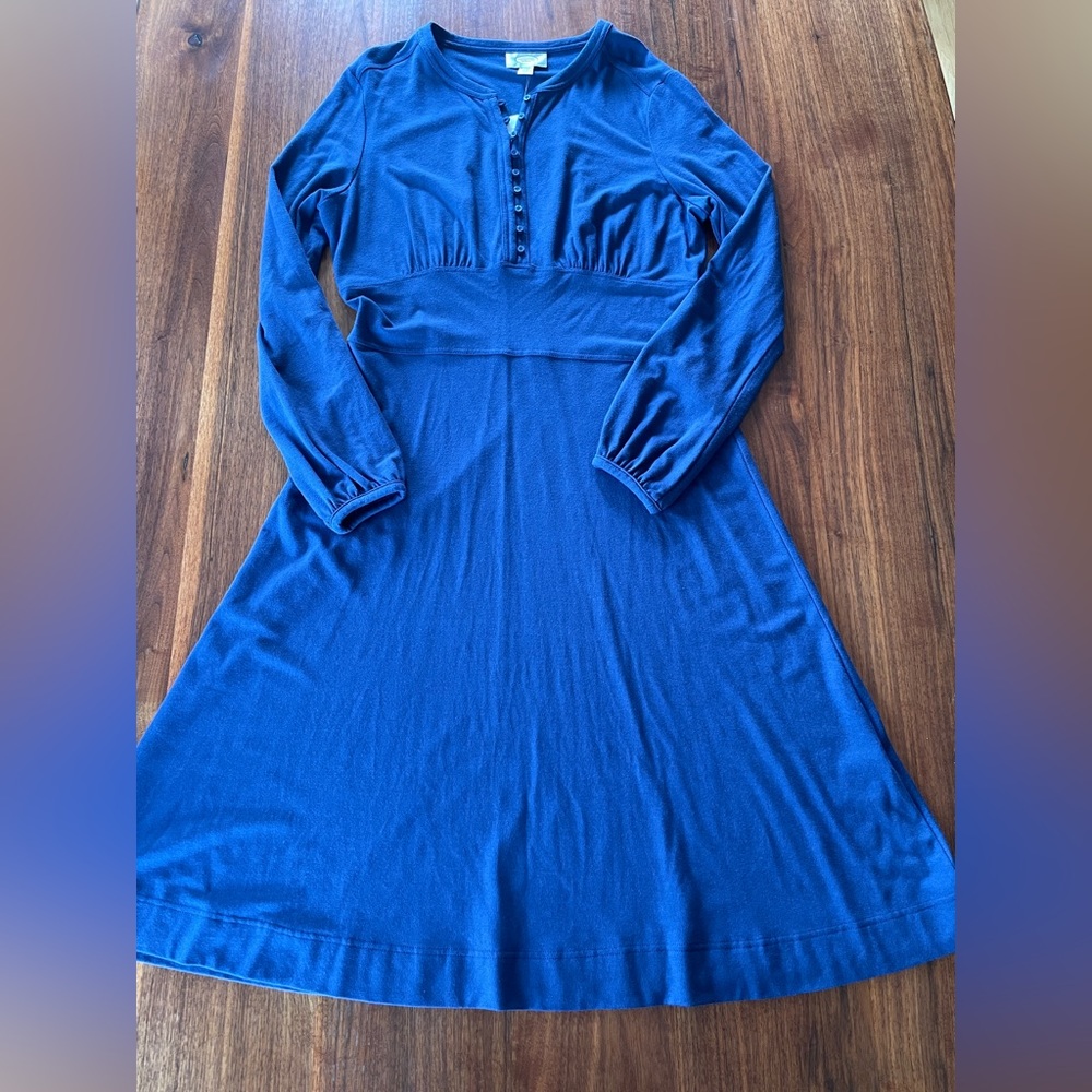 NWT Talbots $148 Navy Blue Long Sleeve Henley Knit Midi Dress Womens SZ 12